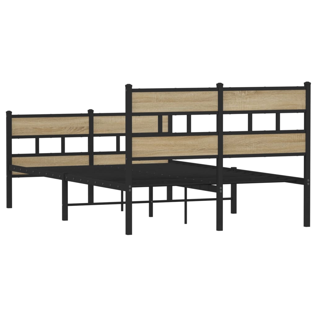 Metal Bed Frame without Mattress Sonoma Oak 120x190 cm Small Double
