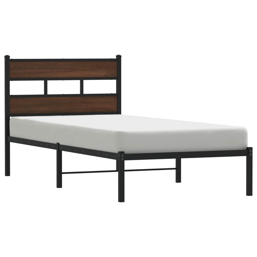 Bed Frame without Mattress with Headboard Brown Oak 100x200 cm