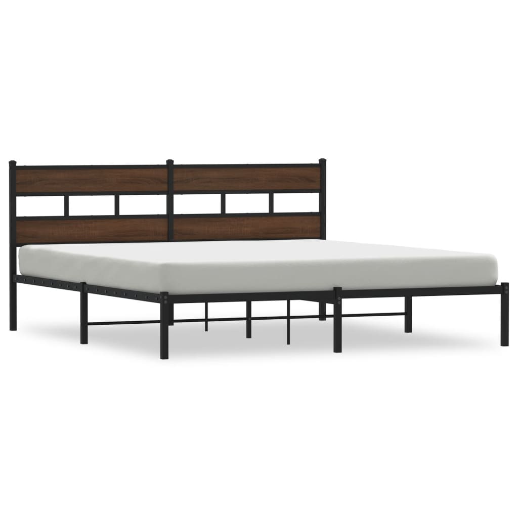 Bed Frame without Mattress with Headboard Brown Oak 183x213 cm