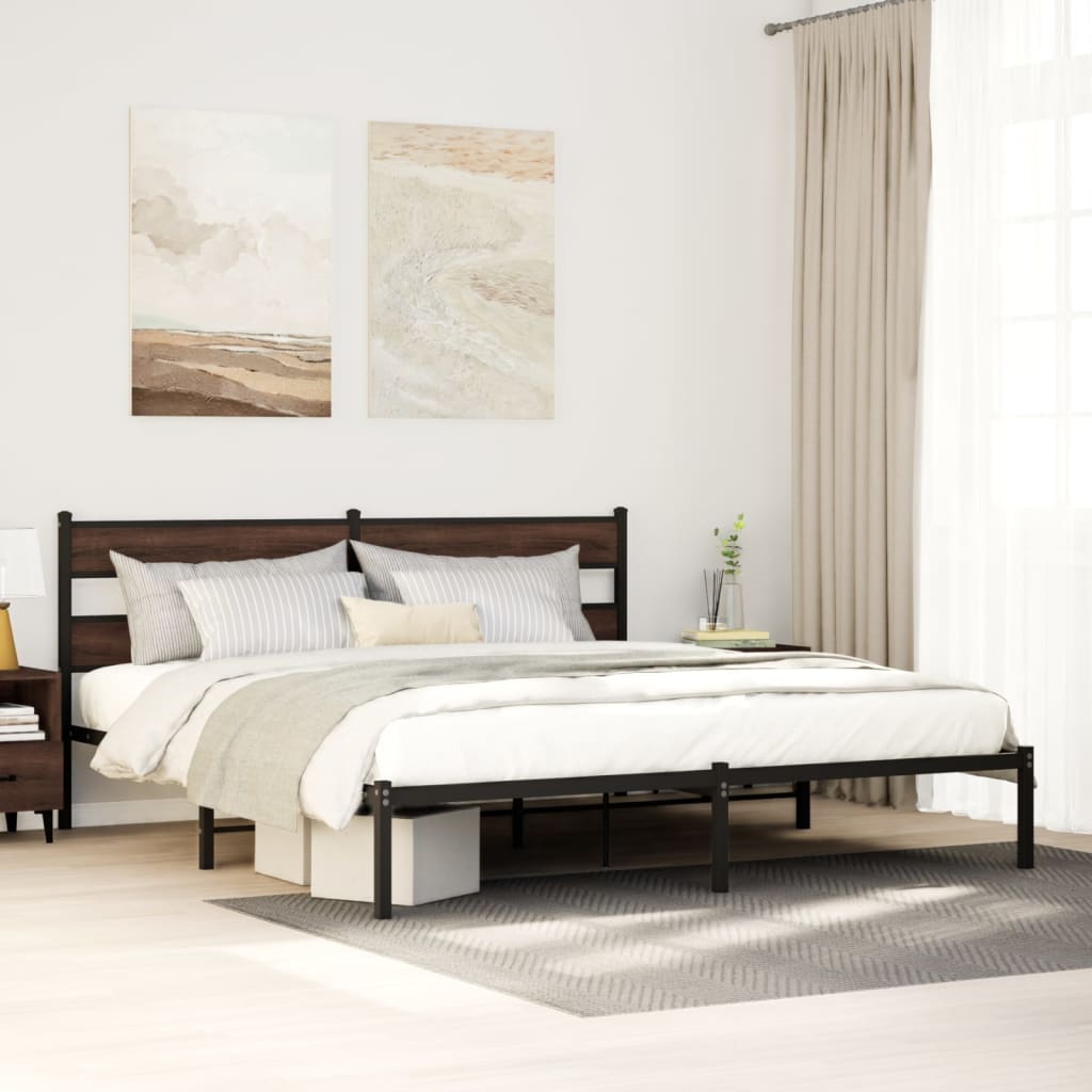 Bed Frame without Mattress with Headboard Brown Oak 183x213 cm