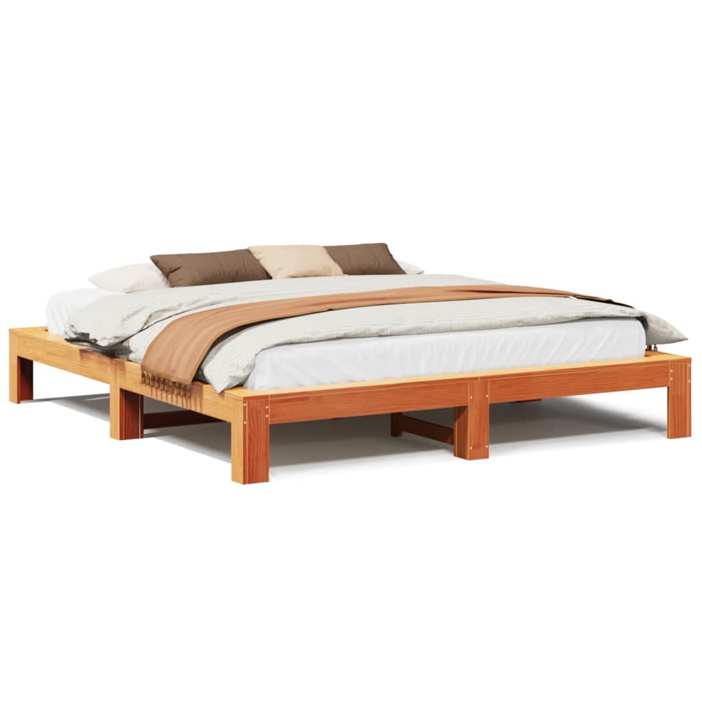 Bed Frame without Mattress Wax Brown 200x200 cm Solid Wood Pine