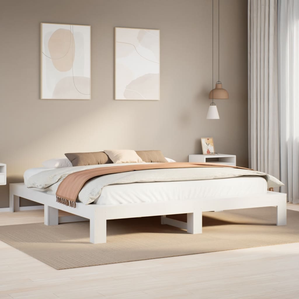Bed Frame without Mattress White 180x200 cm Super King Solid Wood Pine