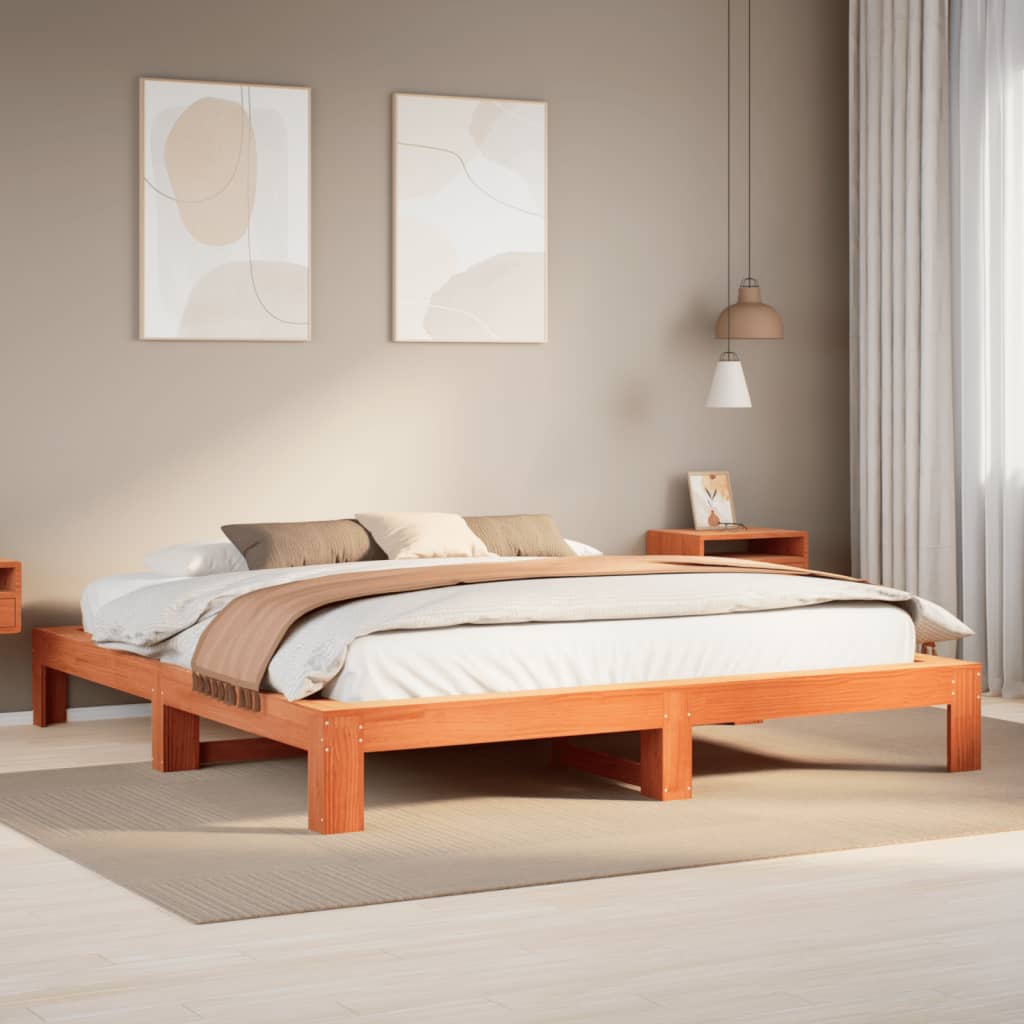 Bed Frame without Mattress Wax Brown 180x200 cm Super King Solid Wood Pine