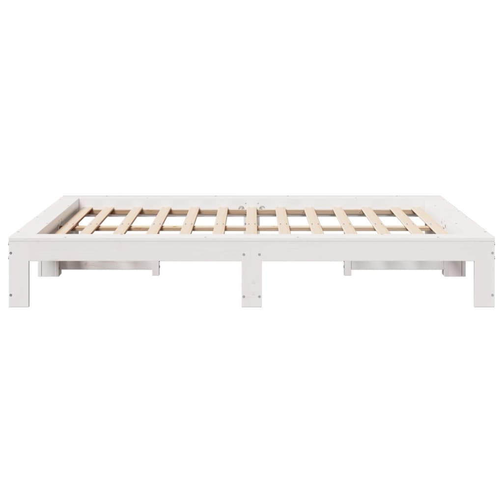 Bed Frame without Mattress White 150x200 cm King Size Solid Wood Pine