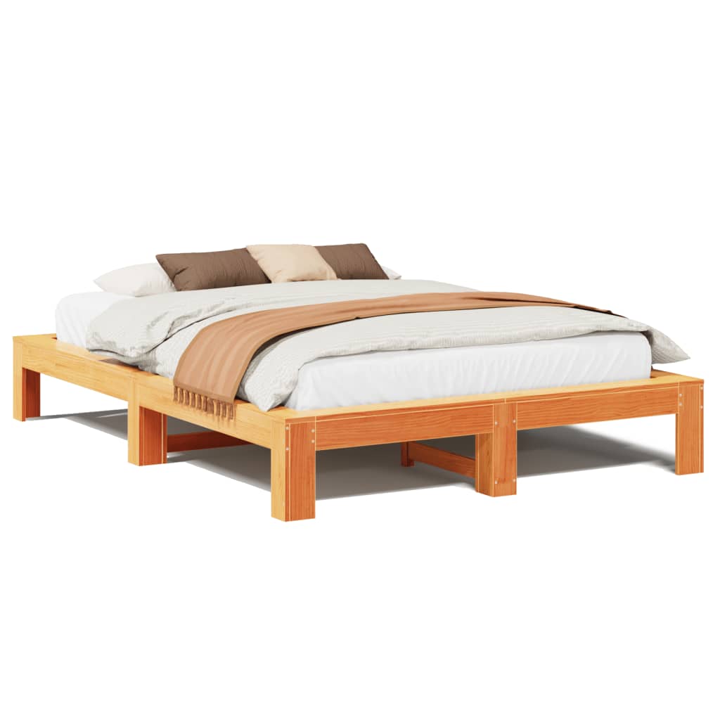 Bed Frame without Mattress Wax Brown 140x200 cm Solid Wood Pine