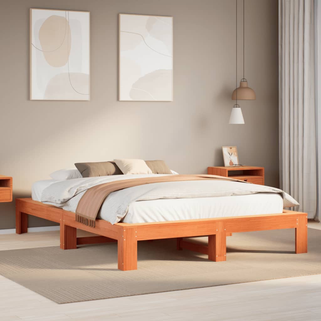 Bed Frame without Mattress Wax Brown 140x200 cm Solid Wood Pine