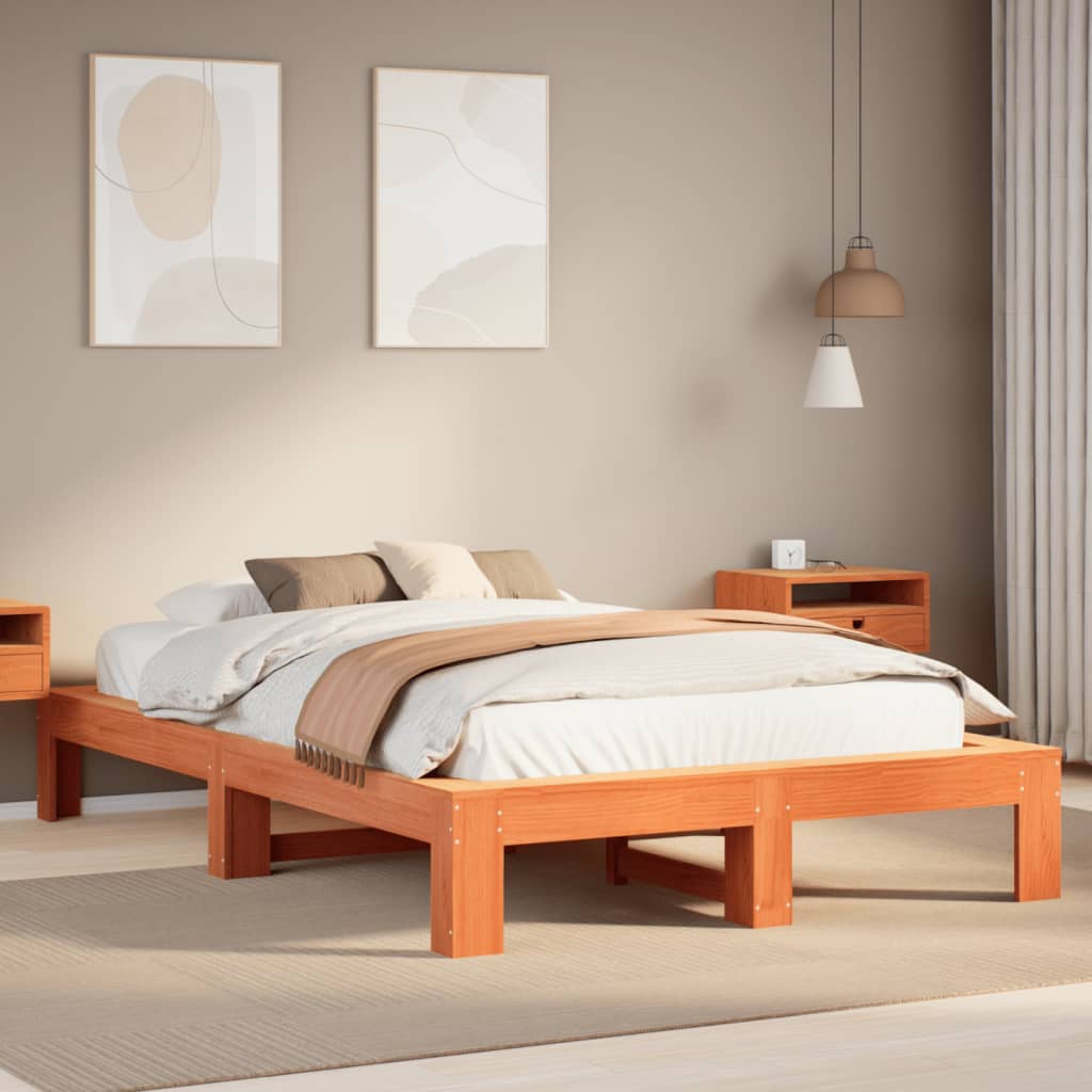 Bed Frame without Mattress Wax Brown 120x200 cm Solid Wood Pine