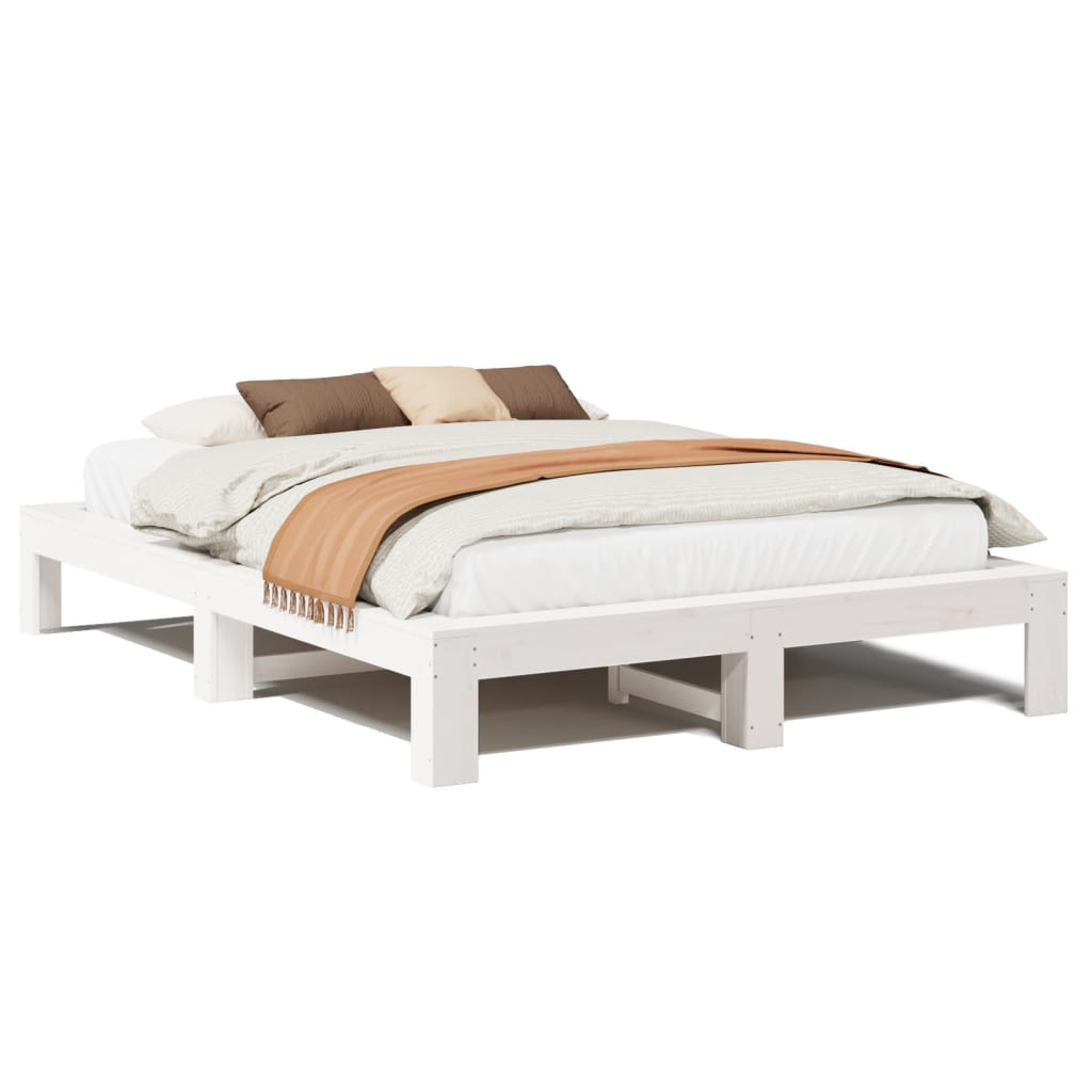 Bed Frame without Mattress White 140x190 cm Solid Wood Pine