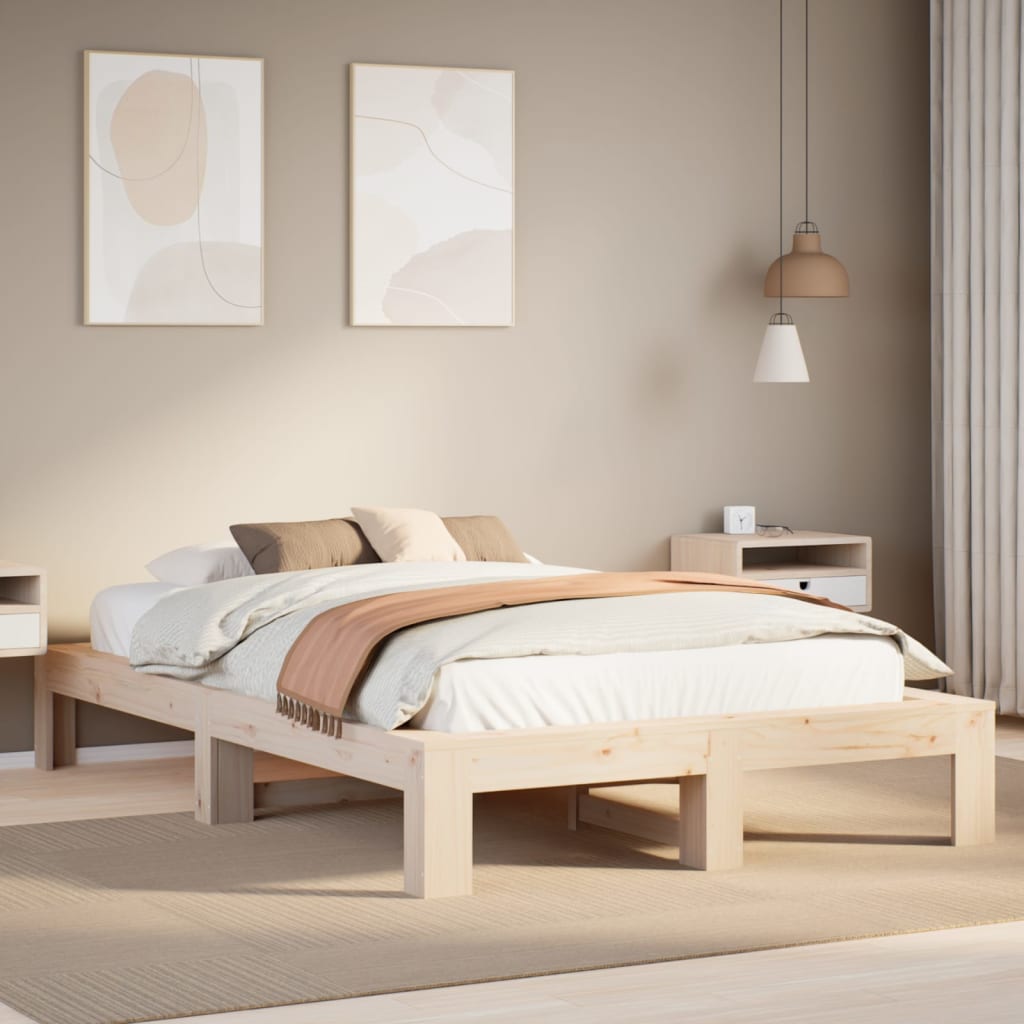 Bed Frame without Mattress 135x190 cm Double Solid Wood Pine