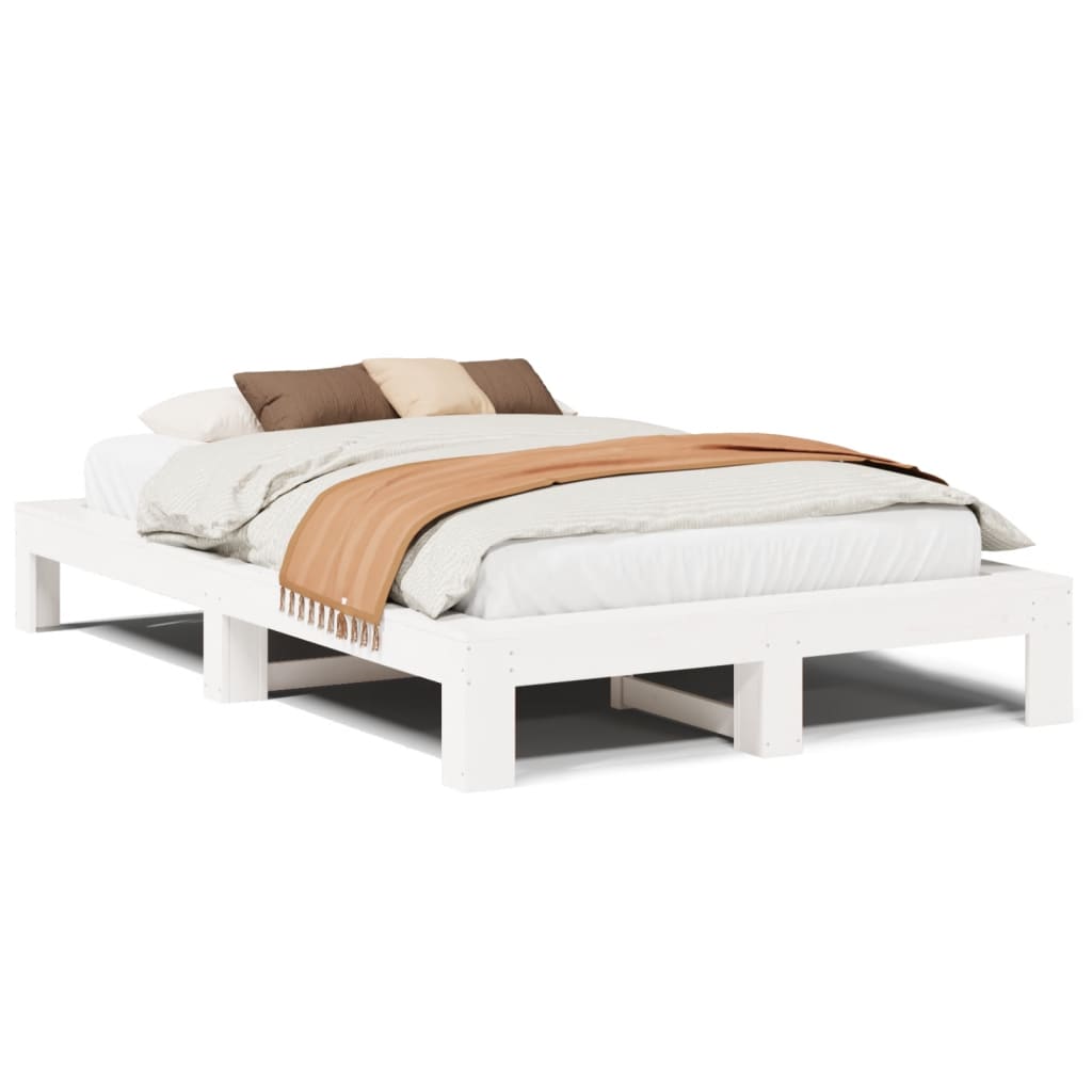 Bed Frame without Mattress White 135x190 cm Double Solid Wood Pine