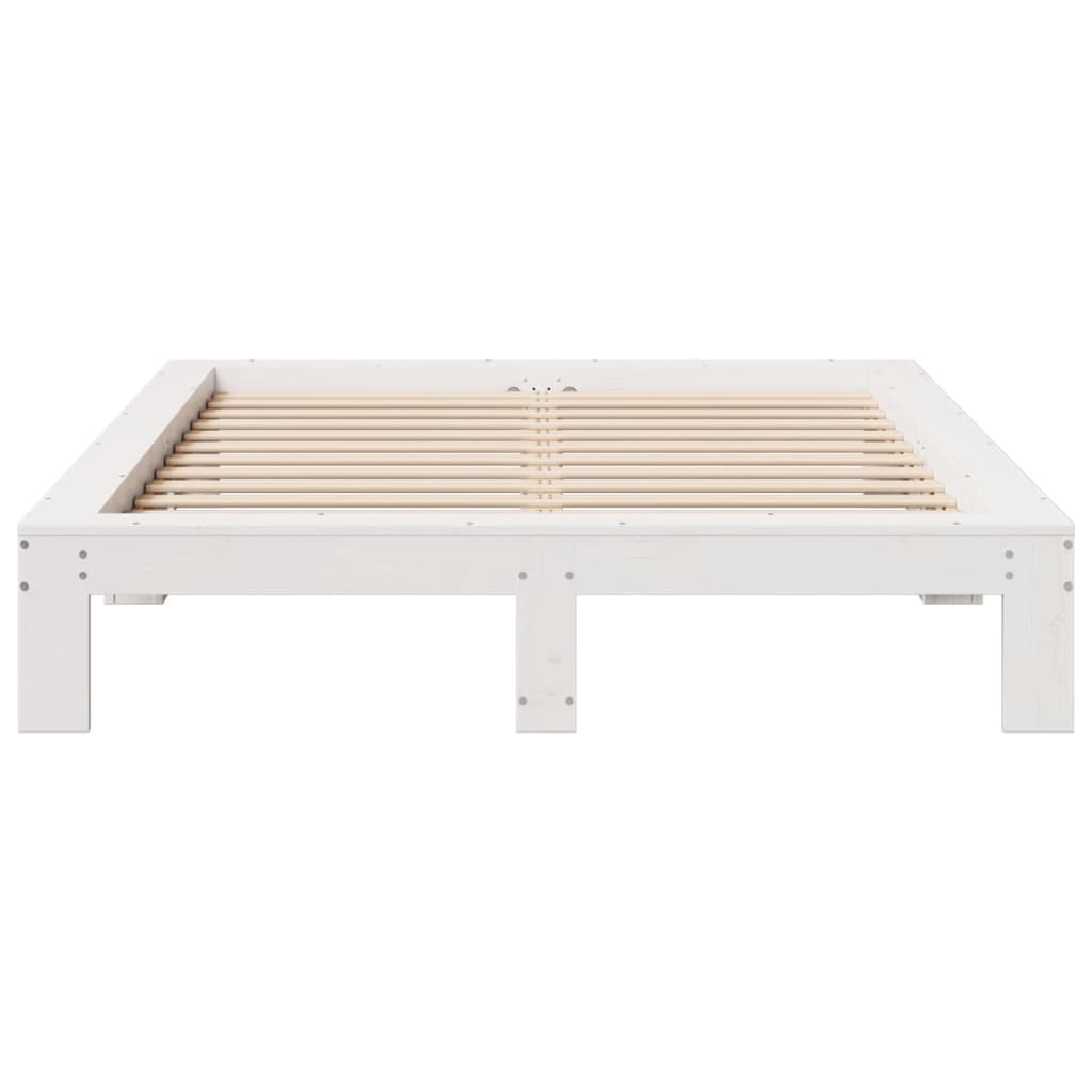 Bed Frame without Mattress White 135x190 cm Double Solid Wood Pine