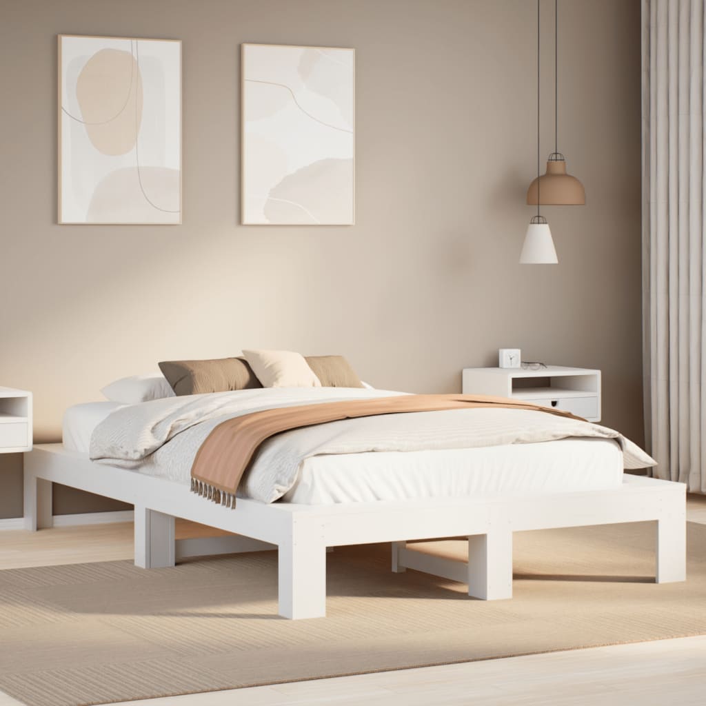 Bed Frame without Mattress White 135x190 cm Double Solid Wood Pine