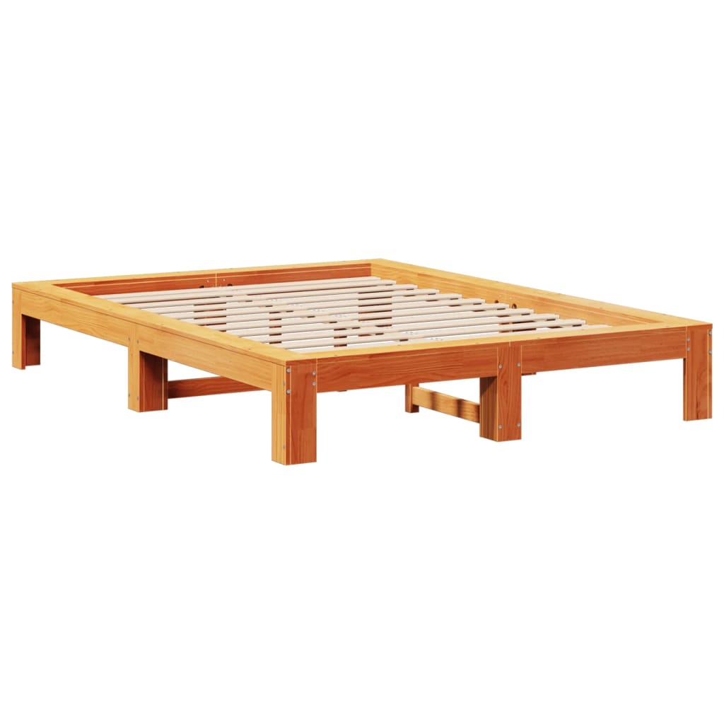 Bed Frame without Mattress Wax Brown 135x190 cm Double Solid Wood Pine