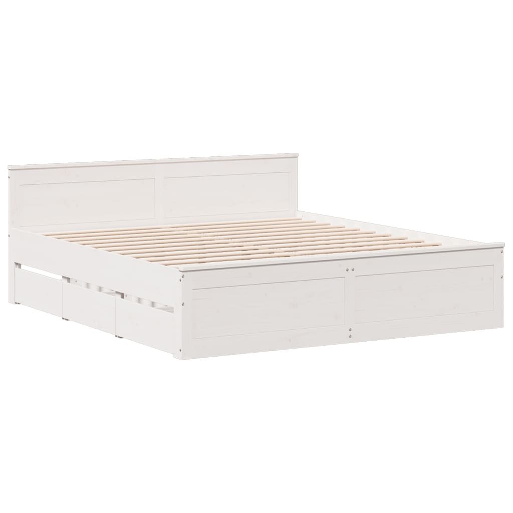 Bed Frame without Mattress with Headboard White 200x200 cm Solid Wood Pine
