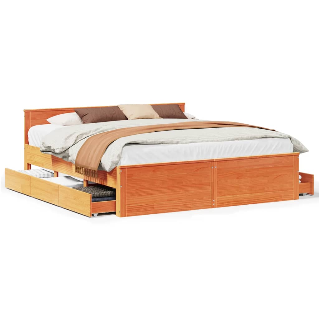 Bed Frame without Mattress with Headboard Wax Brown 200x200 cm Solid Wood Pine