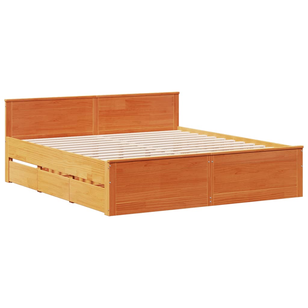 Bed Frame without Mattress with Headboard Wax Brown 200x200 cm Solid Wood Pine