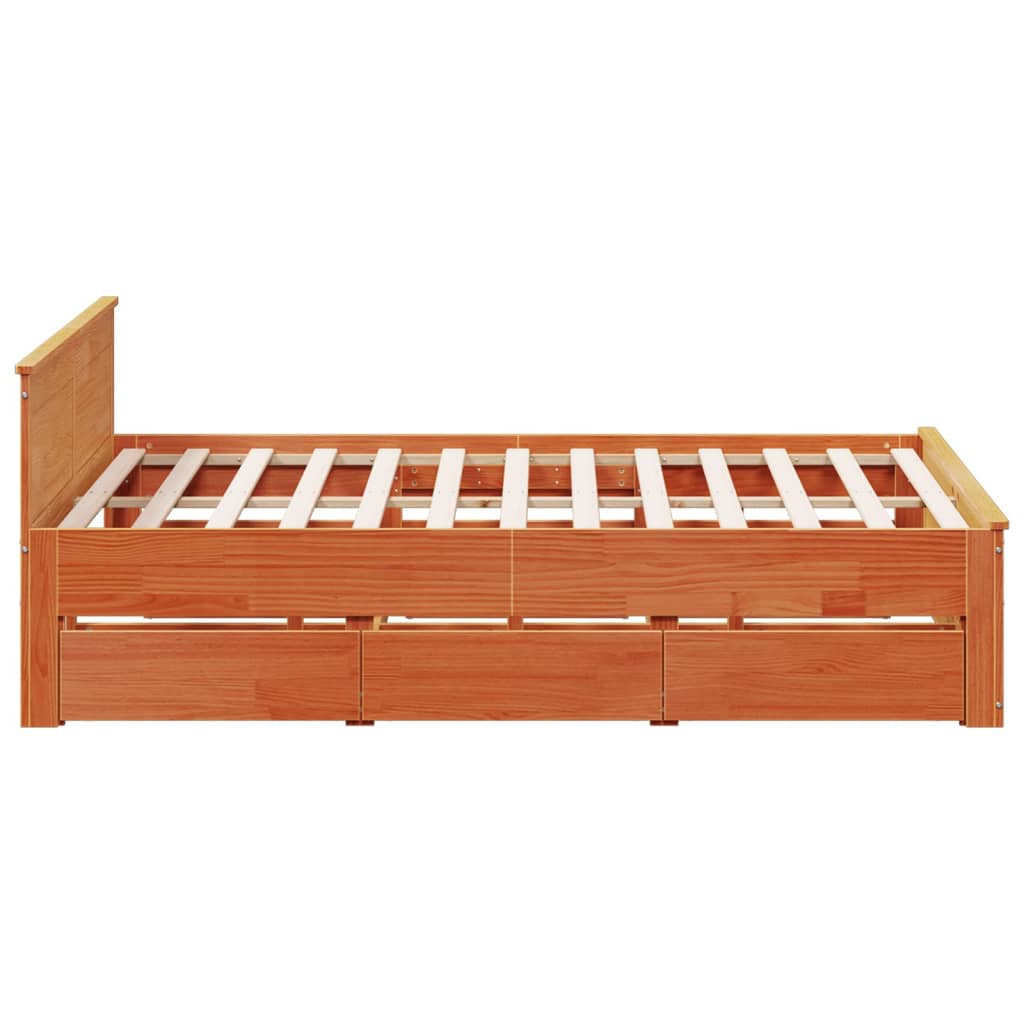 Bed Frame without Mattress with Headboard Wax Brown 200x200 cm Solid Wood Pine