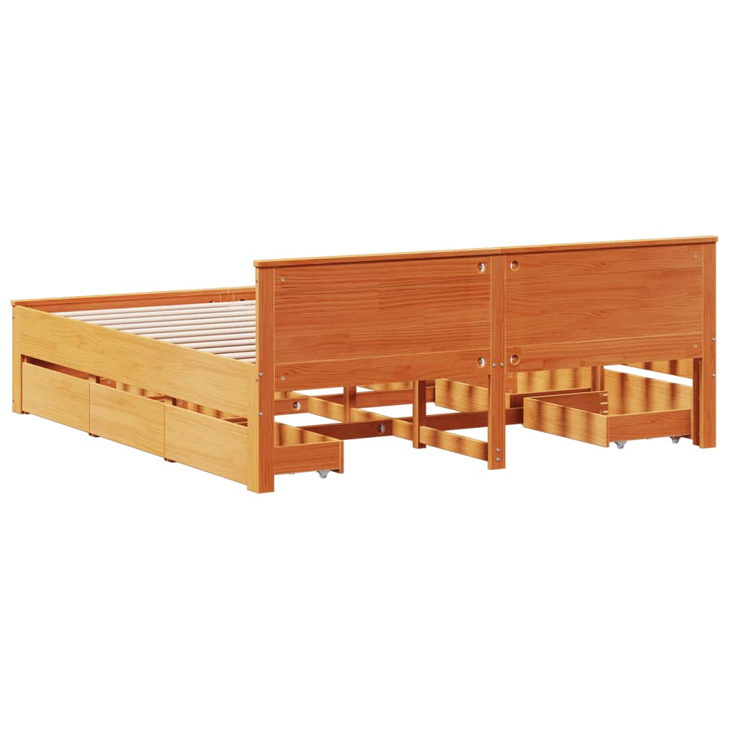 Bed Frame without Mattress with Headboard Wax Brown 200x200 cm Solid Wood Pine