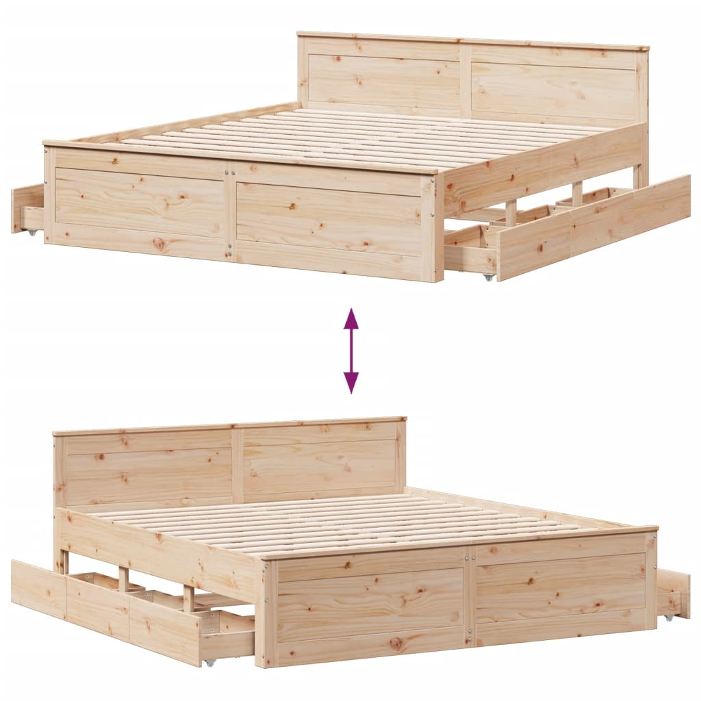 Bed Frame without Mattress with Headboard 180x200 cm Super King Solid Wood Pine