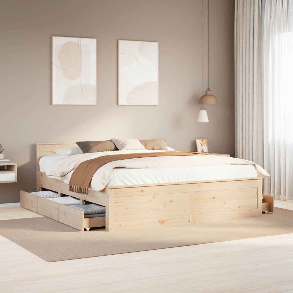 Bed Frame without Mattress with Headboard 180x200 cm Super King Solid Wood Pine