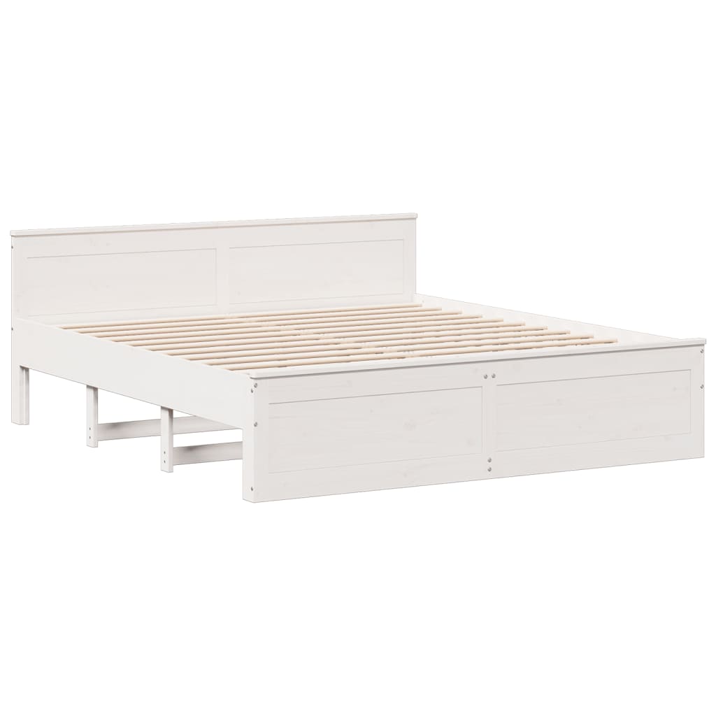 Bed Frame without Mattress with Headboard White 180x200 cm Super King Solid Wood Pine