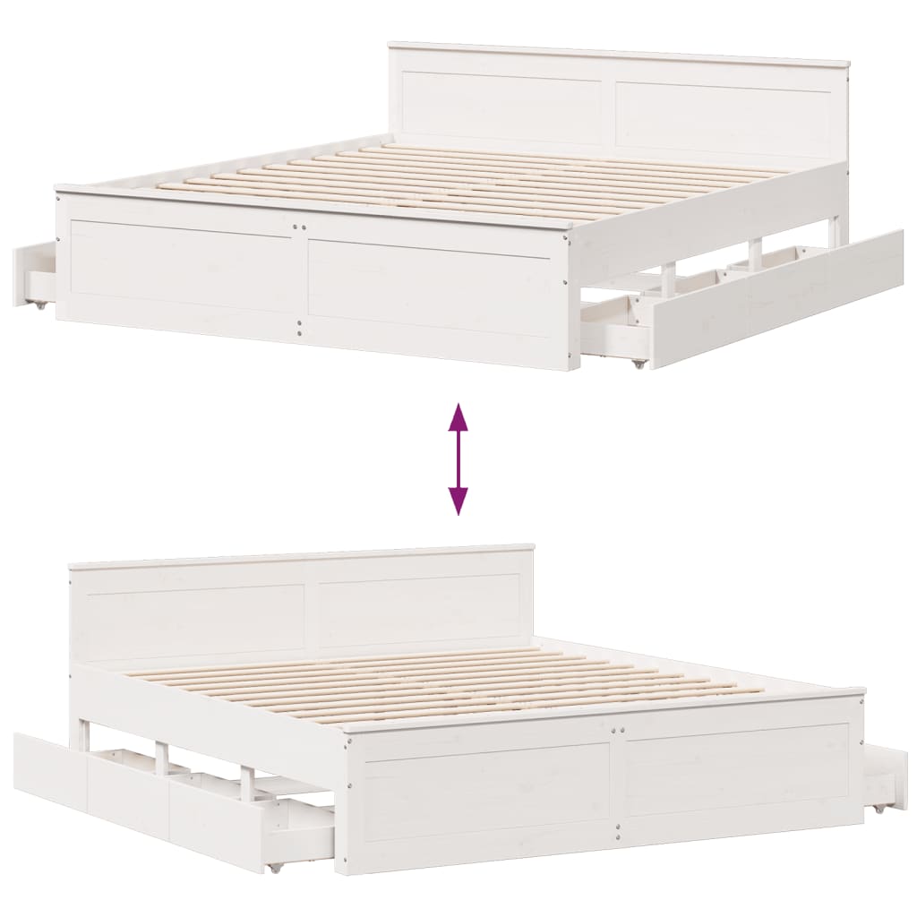 Bed Frame without Mattress with Headboard White 180x200 cm Super King Solid Wood Pine
