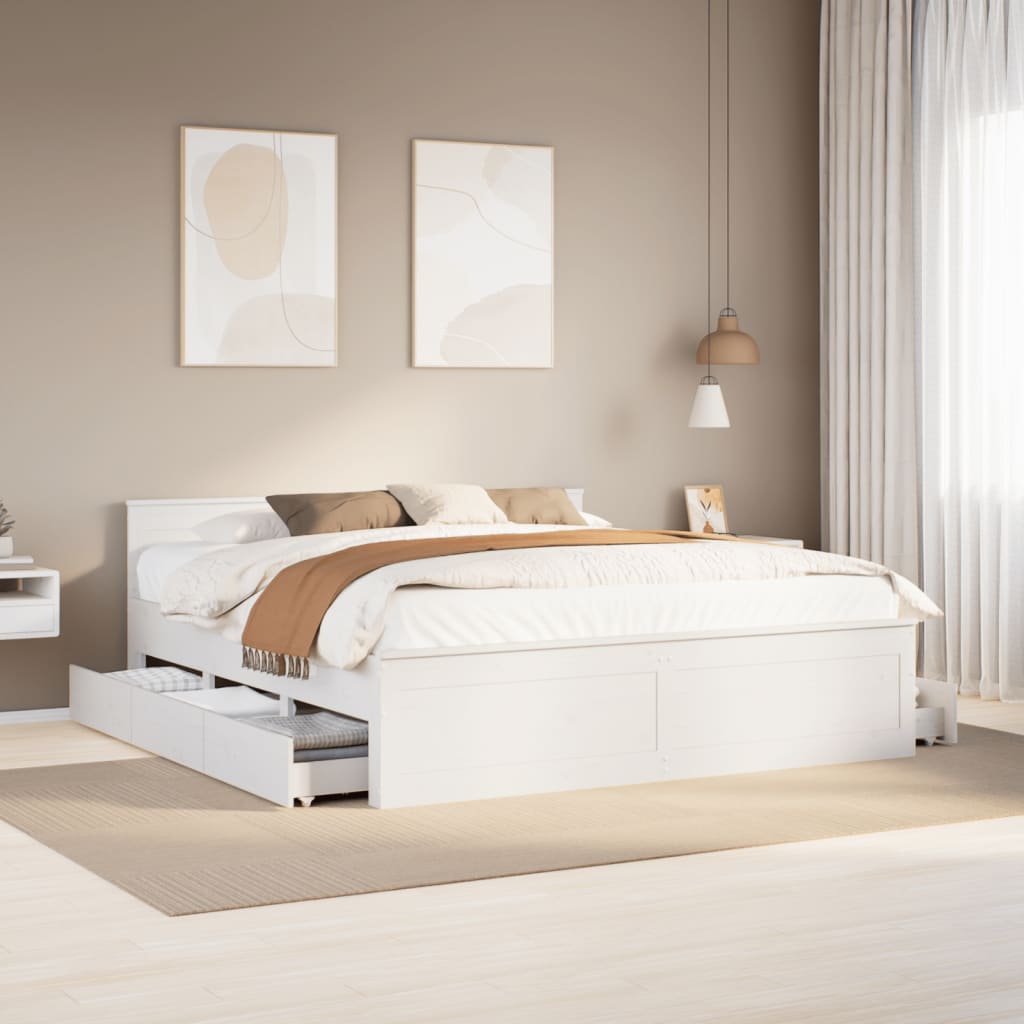 Bed Frame without Mattress with Headboard White 180x200 cm Super King Solid Wood Pine