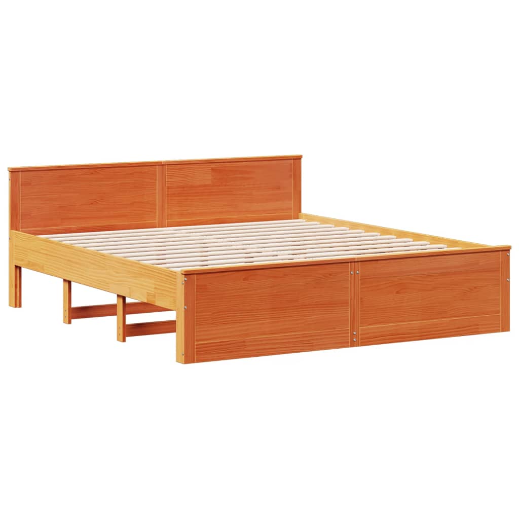 Bed Frame without Mattress with Headboard Wax Brown 180x200 cm Super King Solid Wood Pine