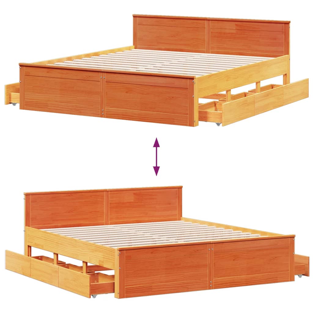 Bed Frame without Mattress with Headboard Wax Brown 180x200 cm Super King Solid Wood Pine