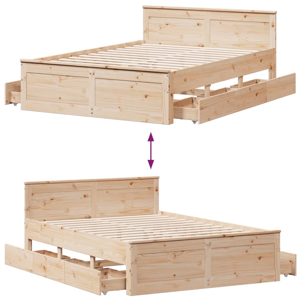 Bed Frame without Mattress with Headboard 160x200 cm Solid Wood Pine