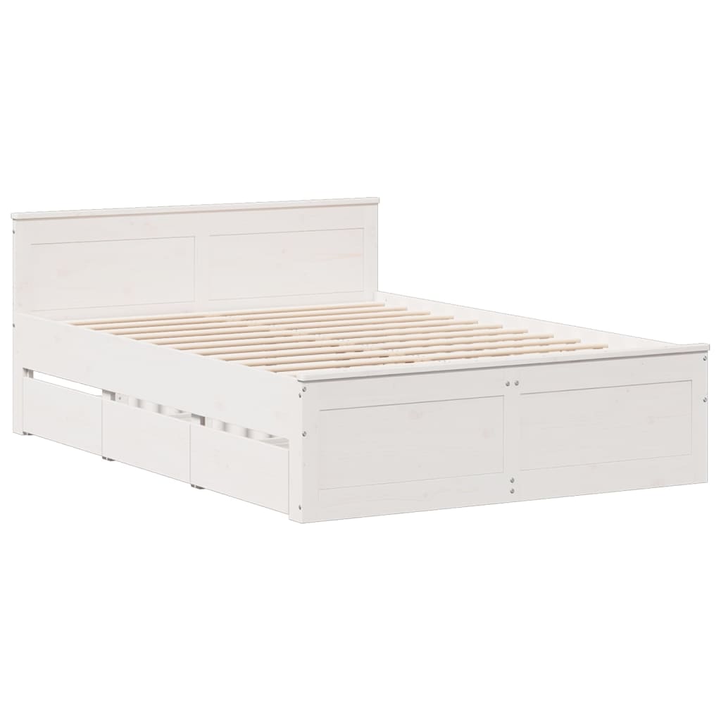 Bed Frame without Mattress with Headboard White 150x200 cm King Size Solid Wood Pine