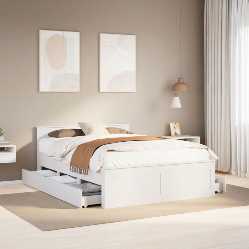 Bed Frame without Mattress with Headboard White 150x200 cm King Size Solid Wood Pine