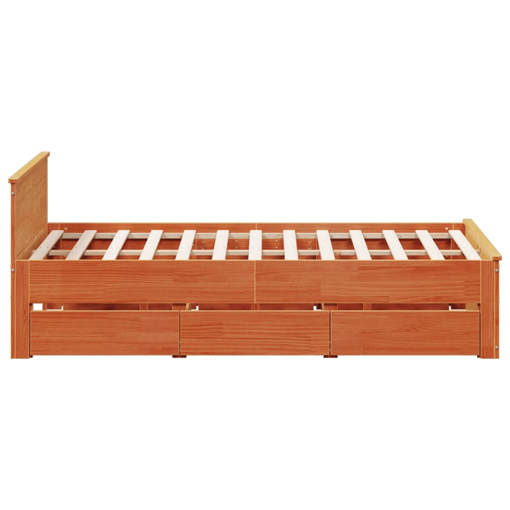 Bed Frame without Mattress with Headboard Wax Brown 150x200 cm King Size Solid Wood Pine