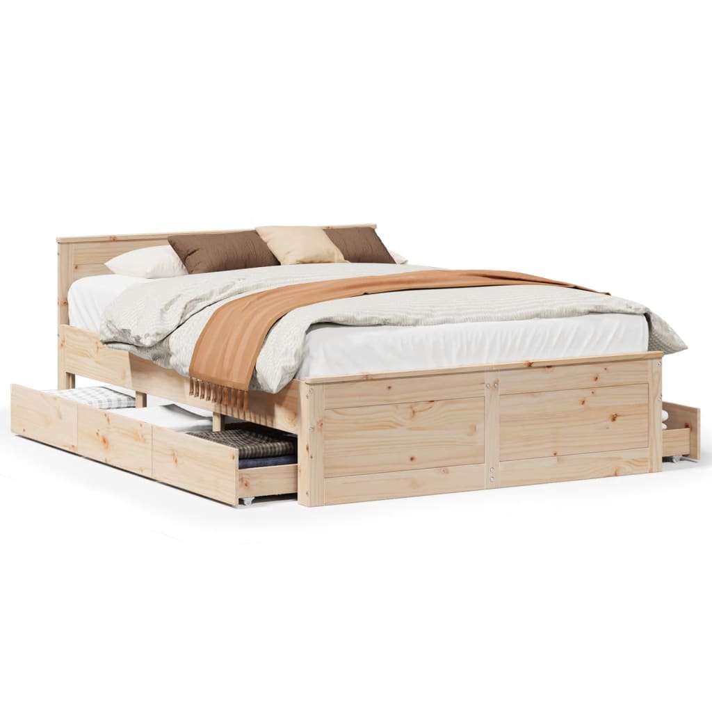 Bed Frame without Mattress with Headboard 140x200 cm Solid Wood Pine