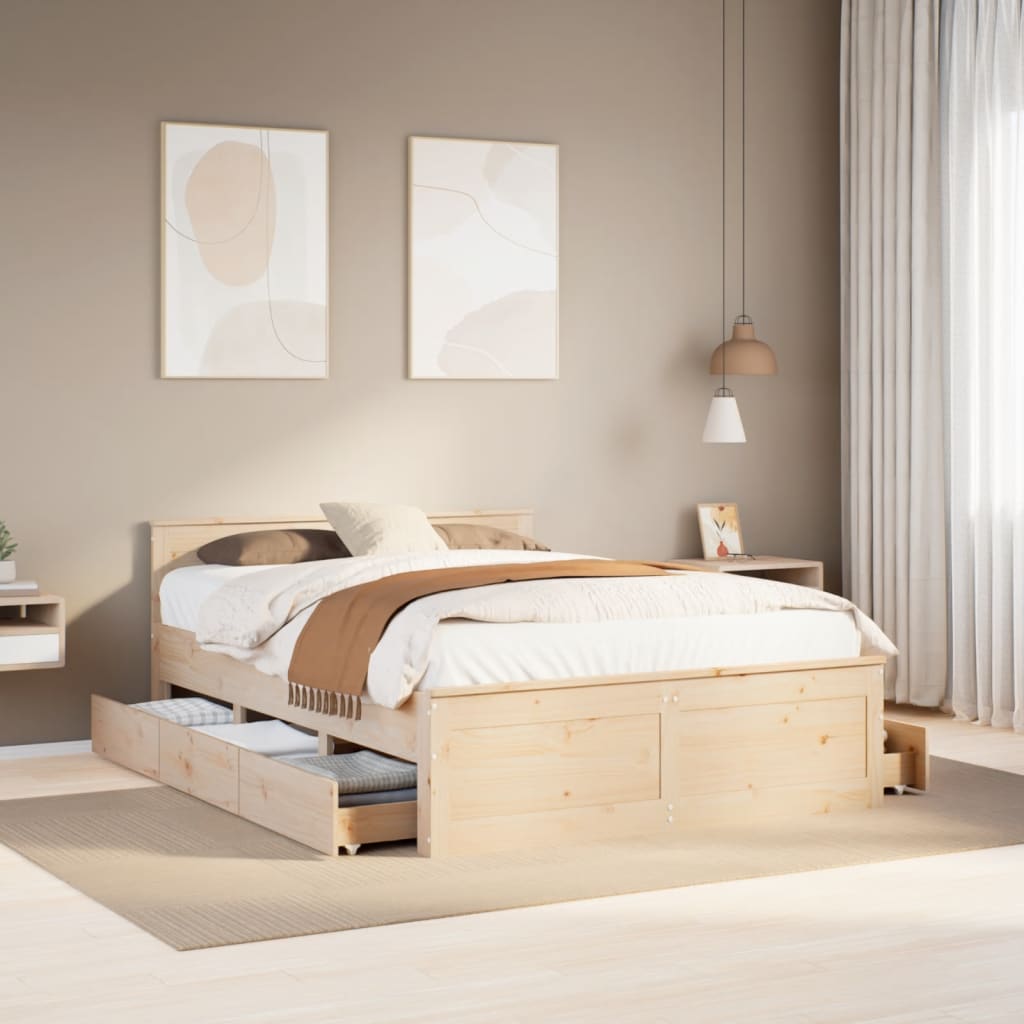 Bed Frame without Mattress with Headboard 140x200 cm Solid Wood Pine