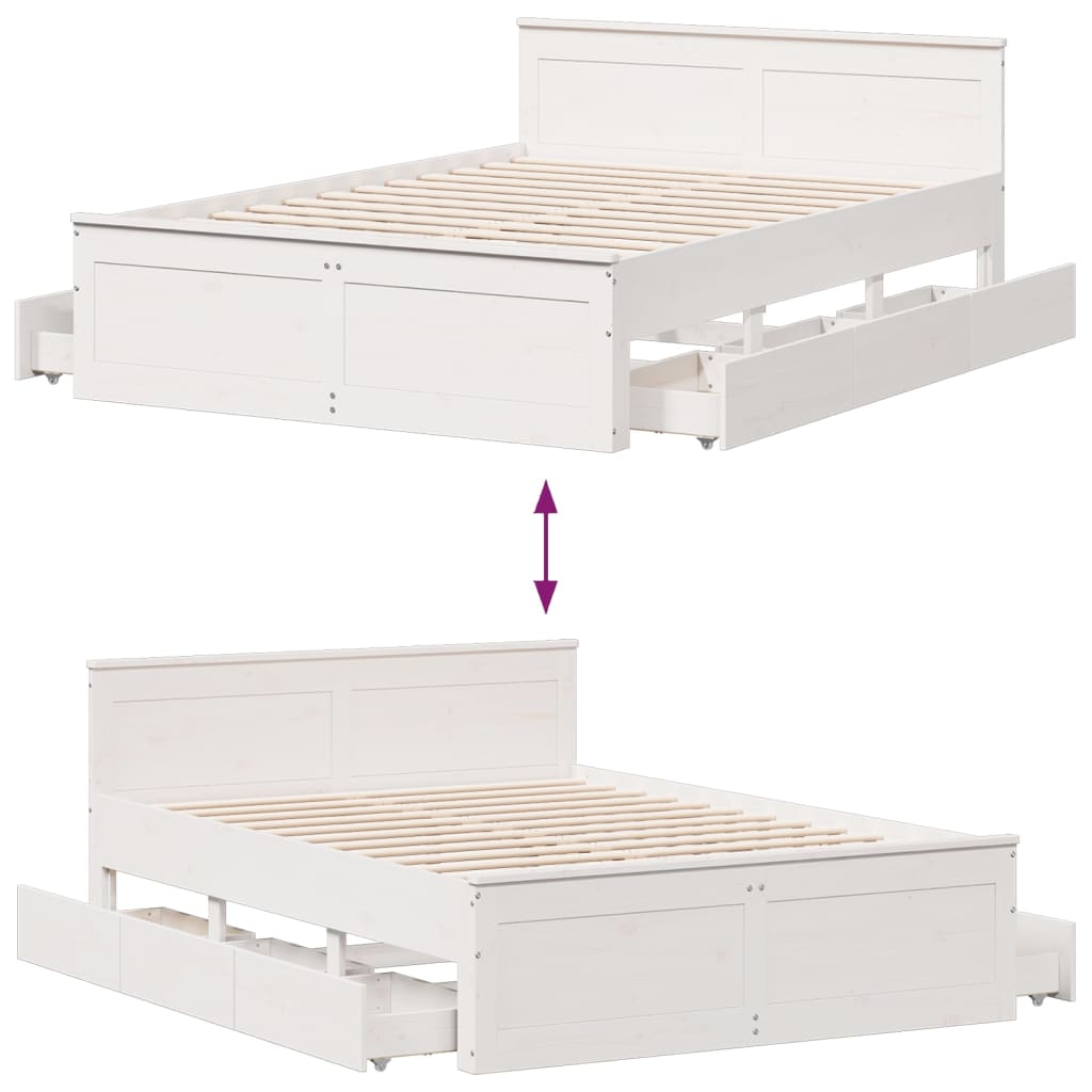 Bed Frame without Mattress with Headboard White 140x200 cm Solid Wood Pine