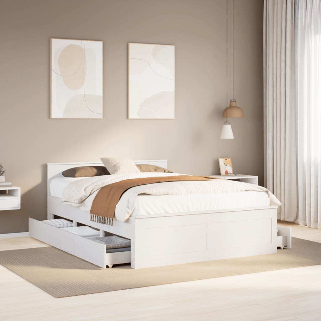 Bed Frame without Mattress with Headboard White 140x200 cm Solid Wood Pine