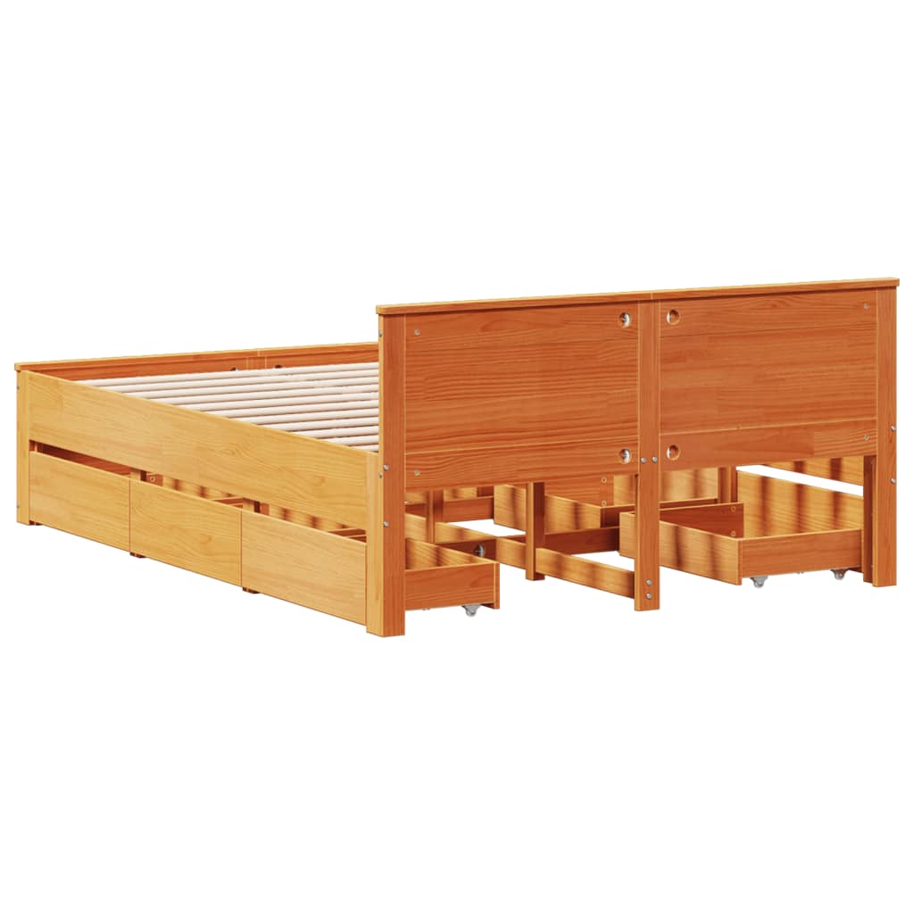 Bed Frame without Mattress with Headboard Wax Brown 140x200 cm Solid Wood Pine