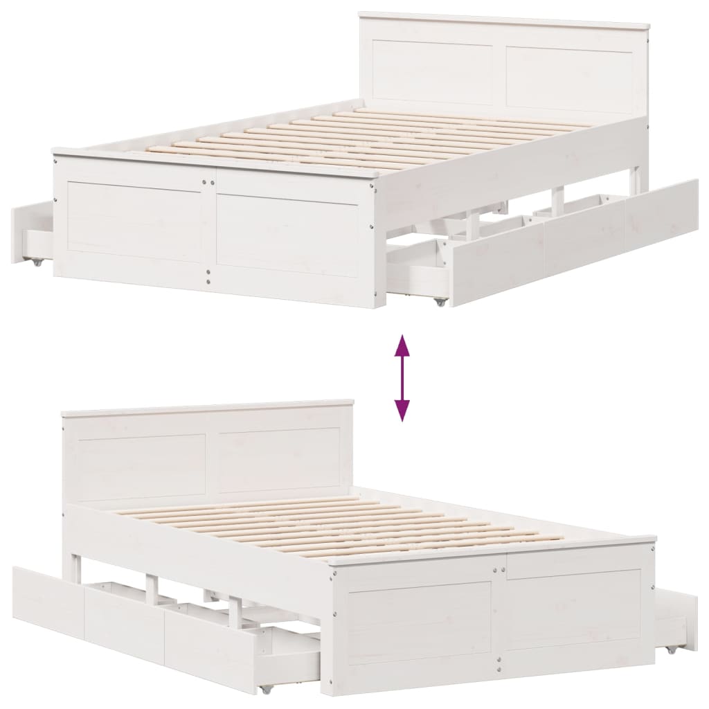 Bed Frame without Mattress with Headboard White 120x200 cm Solid Wood Pine