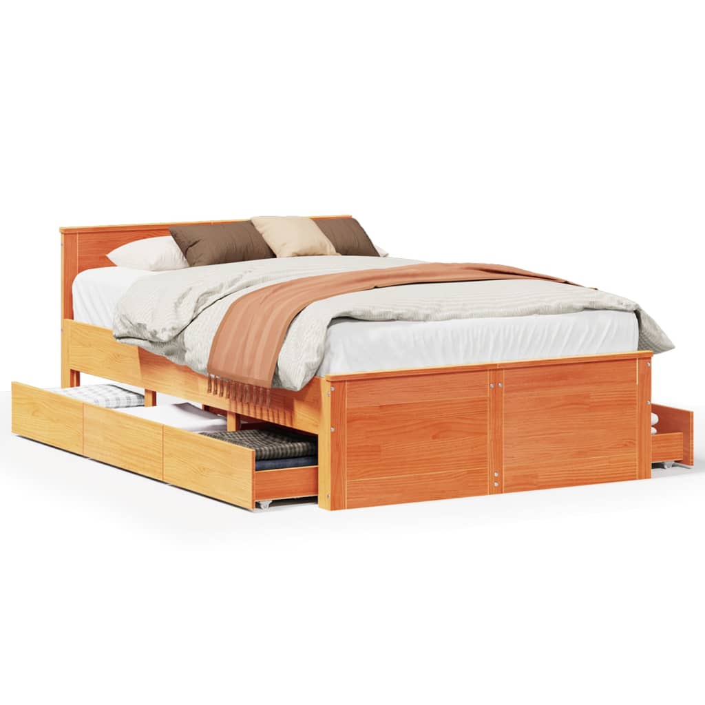 Bed Frame without Mattress with Headboard Wax Brown 120x200 cm Solid Wood Pine