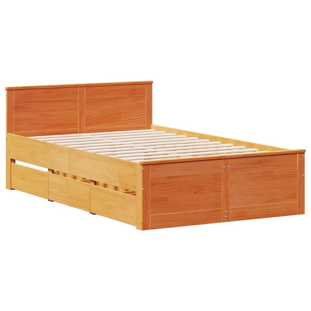 Bed Frame without Mattress with Headboard Wax Brown 120x200 cm Solid Wood Pine