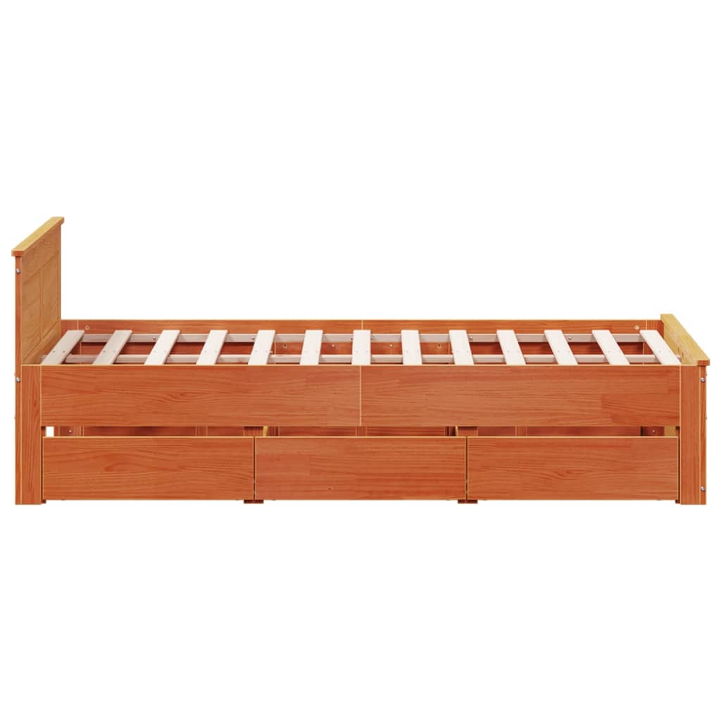 Bed Frame without Mattress with Headboard Wax Brown 120x200 cm Solid Wood Pine