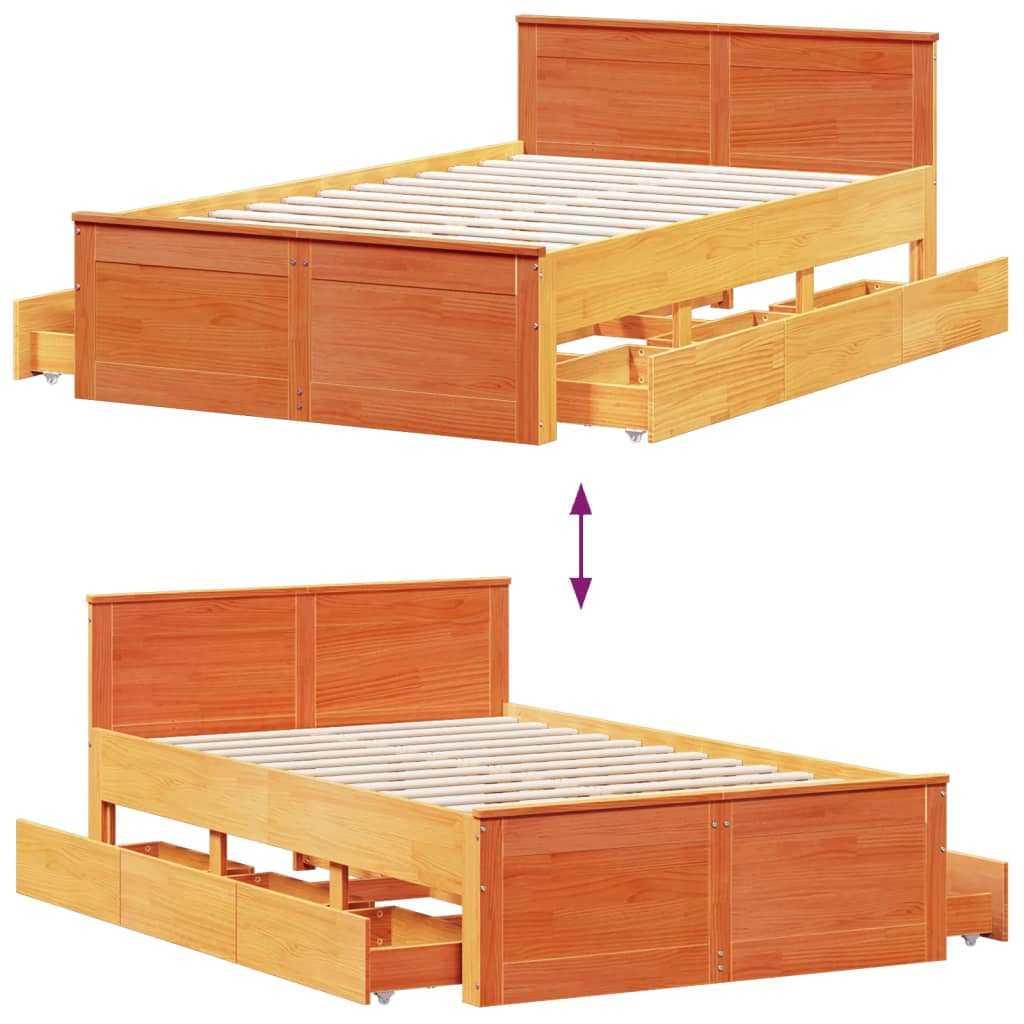 Bed Frame without Mattress with Headboard Wax Brown 120x200 cm Solid Wood Pine