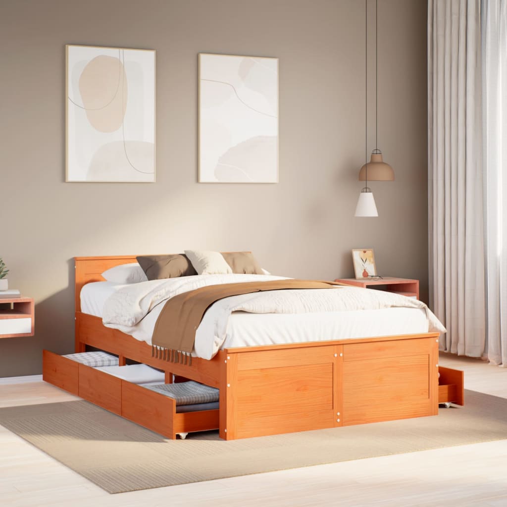 Bed Frame without Mattress with Headboard Wax Brown 120x200 cm Solid Wood Pine