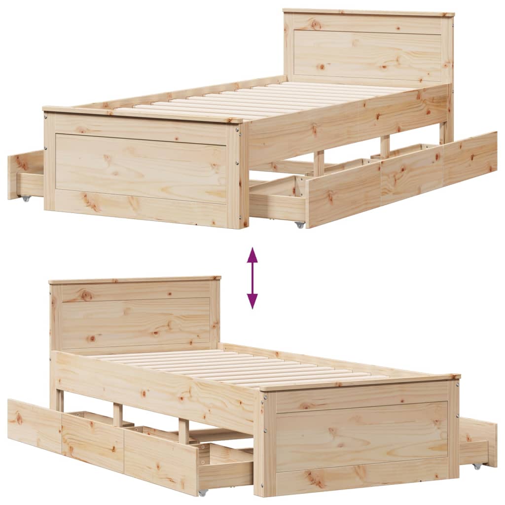 Bed Frame without Mattress with Headboard 100x200 cm Solid Wood Pine