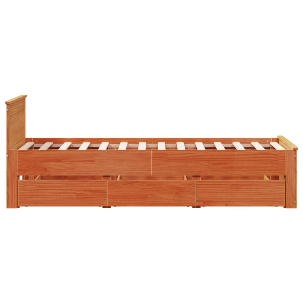 Bed Frame without Mattress with Headboard Wax Brown 100x200 cm Solid Wood Pine