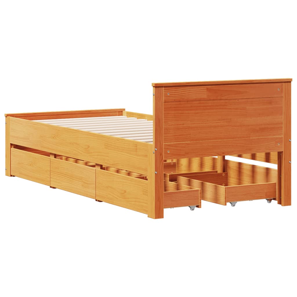 Bed Frame without Mattress with Headboard Wax Brown 100x200 cm Solid Wood Pine
