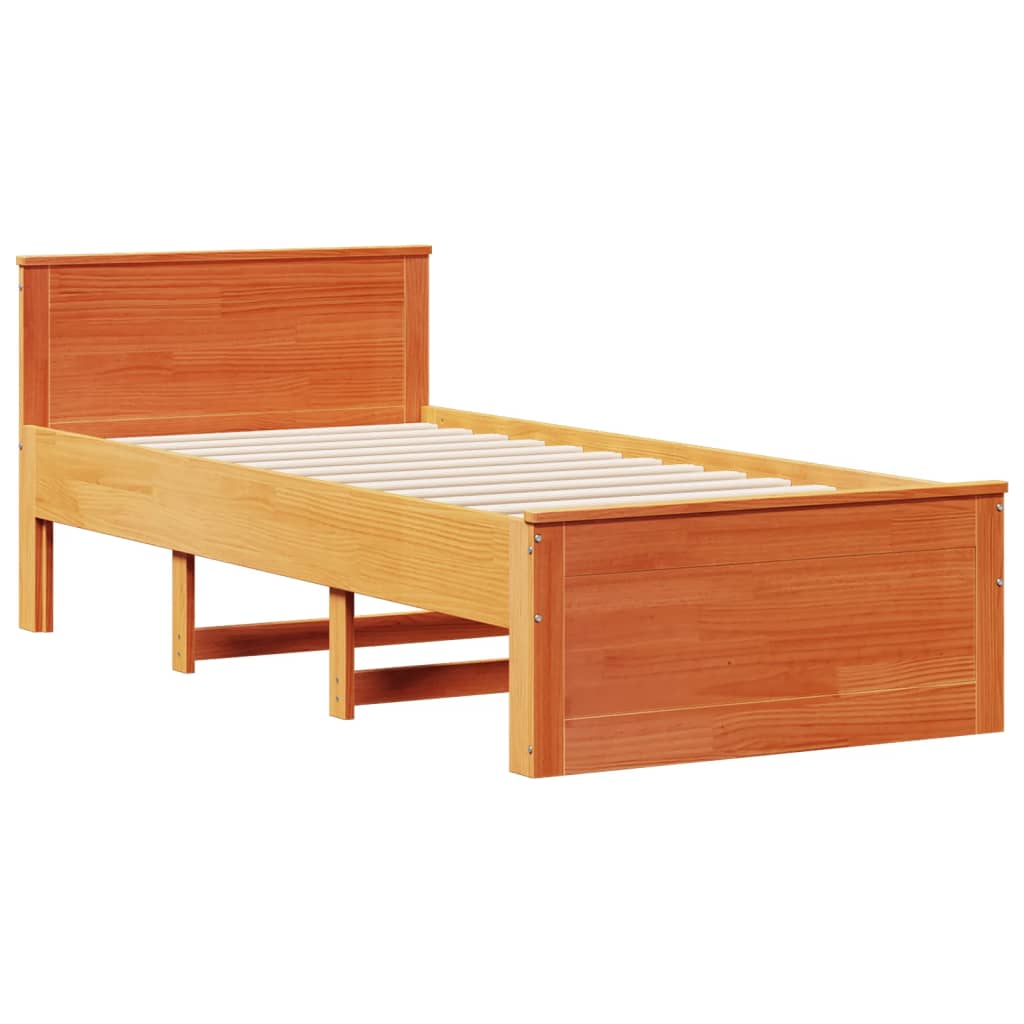 Bed Frame without Mattress with Headboard Wax Brown 100x200 cm Solid Wood Pine