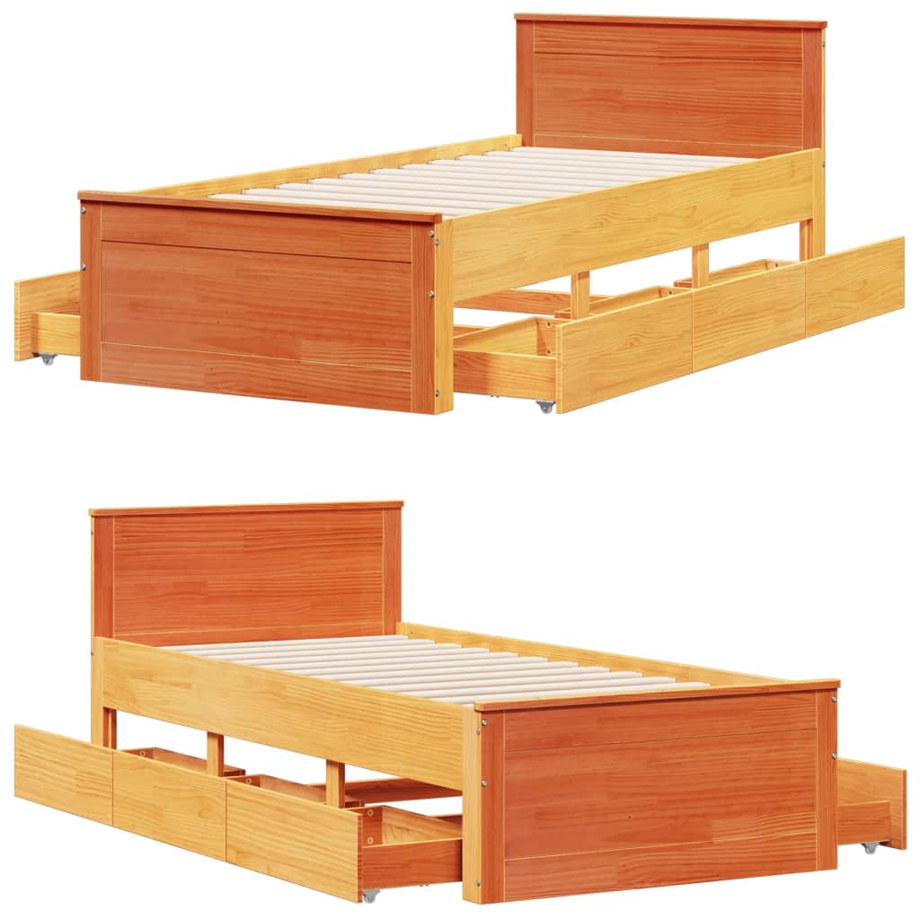 Bed Frame without Mattress with Headboard Wax Brown 100x200 cm Solid Wood Pine