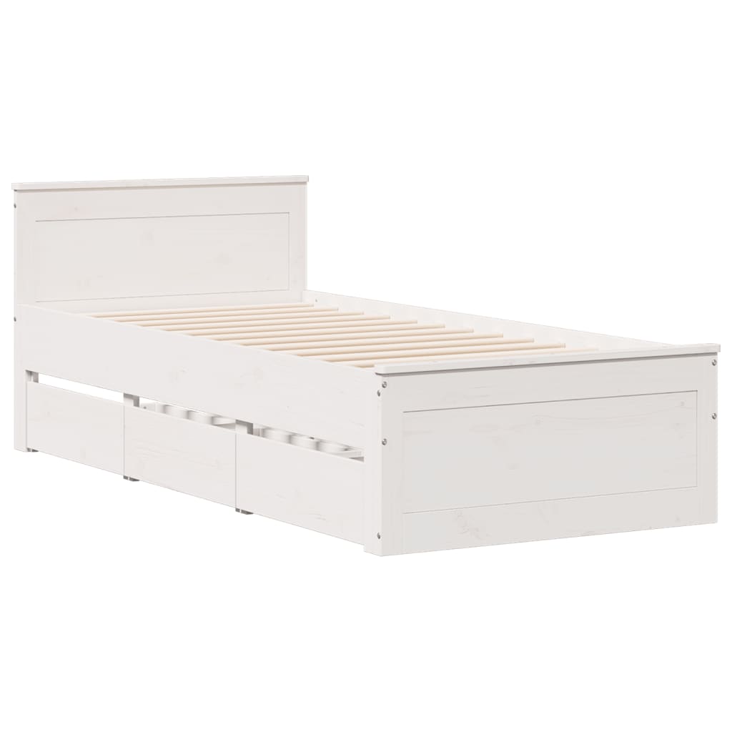 Bed Frame without Mattress with Headboard White 90x200 cm Solid Wood Pine